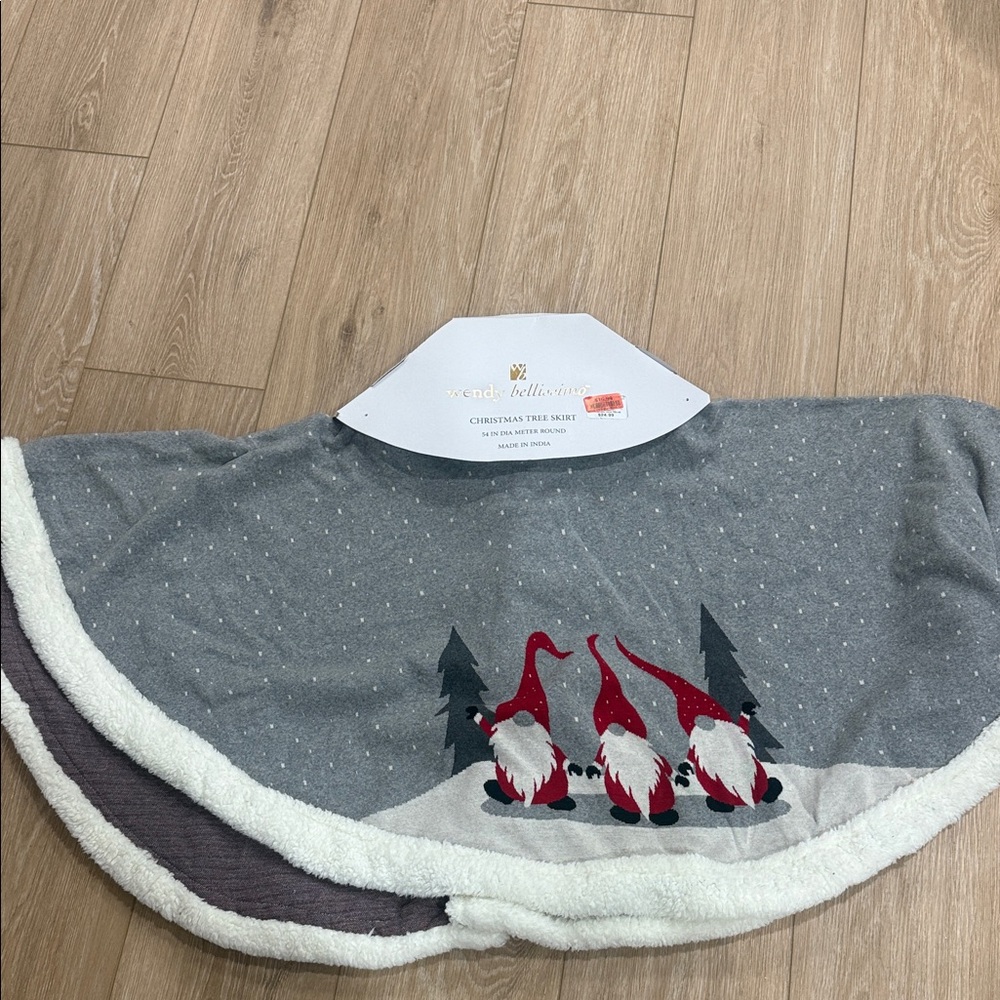 Gray Christmas Tree Skirt with Gnome Design